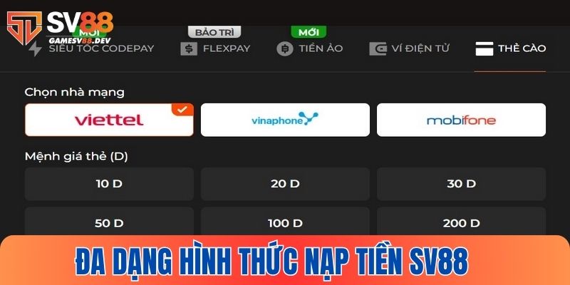 Những hình thức nạp tiền chính tại SV88
